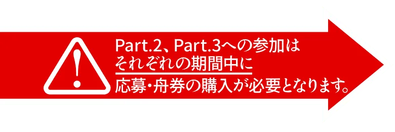 Part.2、Part.3への参加はそれぞれの期間中に応募・舟券の購入が必要となります。